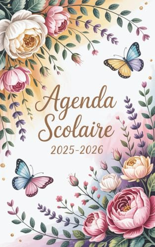 Agenda Scolaire 2025 2026 Fleurs: A5 Planificateur 2 jours par page , Primaire College fille , Jolie Couverture