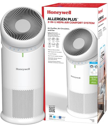 Honeywell Allergen Plus™ 3-in-1 HEPA Air Purifier for Home, Fan & Adjustable Airflow for Large Rooms up to 1928 Ft², Air Quality Sensor, Reduces Allergens, Pet Dander & Odors, HPA6000, White