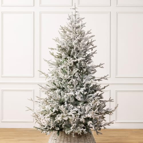 Christow Flocked Verbier Fir Christmas Tree, 6ft | 630 Snow-Flocked PE & PVC Tips, Natural-Look Artificial Tree, Hinged Branches, 125cm Diameter, Green Stand Included