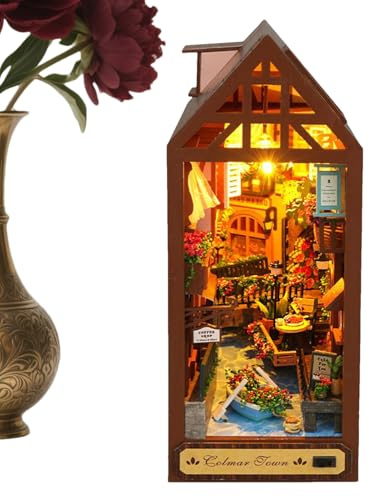 Book Niche,Holz 3D Tischdekoration Puzzle | LED Beleuchtetes Lernspielzeug Haus Modell Für Lesezimmer Kinder Erwachsene Weihnachten Halloween