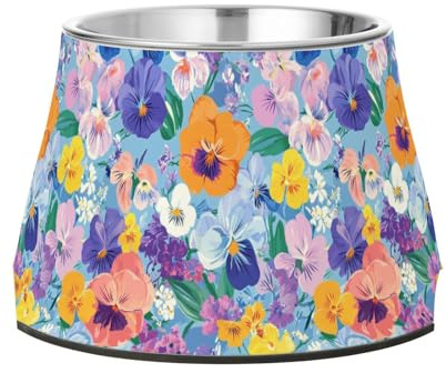 Blumen Orchidee Stiefmütterchen Hyazinthen Blau Haustiere Futternapf Erhöhter Edelstahl Katze Futternäpfe für Hunde Katzen Kaninchen Vögel Schnurrhaare freundlich
