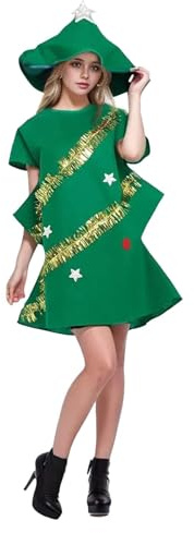 Costume de Noël Séduissant Femme Costume Sapin de Noël Femme Élégant Déguisement Sapin deNoël Adulte avec Chapeau Décoratif Déguisement pour Adultes et Accessoires pour Halloween, Carnaval et Fêtes