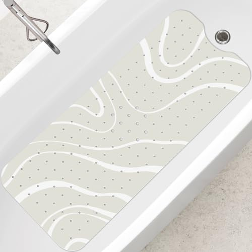 SHUCHING Tapis de Bain Antidérapant Blanc et Marron, Tapis Baignoire Antidérapant, Réssistant à la Moisissure et Lavable en Machine 100 x 40 cm