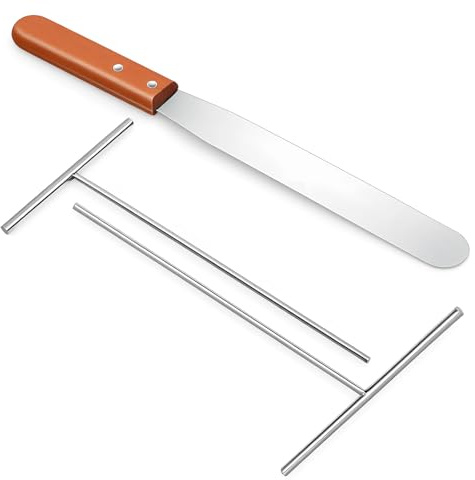 Crepe Spreader and Spatula Kit 5 and 7 T-Shaped Batter Spreaders 12 Wood Handle Offset Spatula Stainless Steel Crepe Spreader Tool Pancake Tools for Crepes Pan Maker