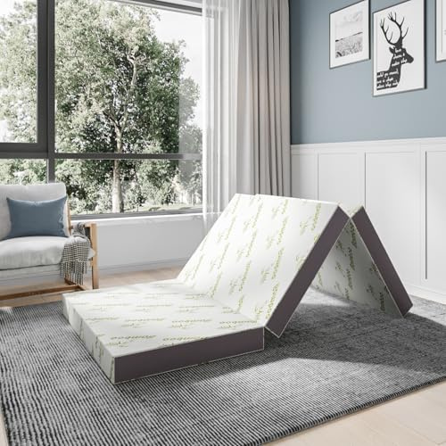 Panana Tri Fold Gel Memory Foam Mattress | Portable Folding Pad, Guest Bed with Washable Cover (Double / 10cmThick)
