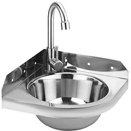 Handwaschbecken mit Heiß-/Kaltwasserhahn, Edelstahl, Mini-Dreieck-Waschtisch für kleine Badezimmer und Wohnungen