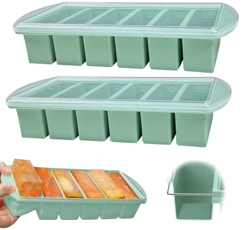 Nzkeuf Suppe Einfrieren Behälter, 2 Stück Silikon Gefrierform mit Deckel, 6 Löcher Eiswürfelform Silikon Groß, Eiswürfelbehälter Silikon Gefrierform für Suppe Brühe Eiswürfel Sauce