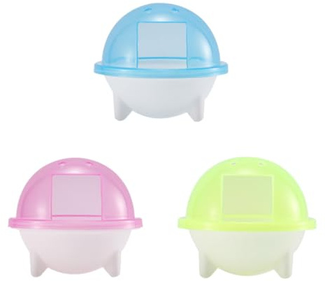 HOMSFOU Hamster Sandbad Badezimmer 3 Stück aus Robustem Kunststoff in Blau Pink Gelb für Kleine Nager Haustierbadezimmer mit Deckel für Sandbad und Sauna