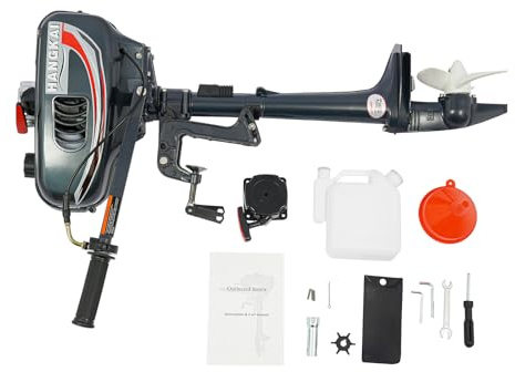 Motor fuera de borda 2500 W, 4000-5000 rpm, motor de barco 3,5 CV con sistema de encendido CDI y función de inclinación/elevación, motor fuera de borda para embarcaciones de peso entre 100 y 200 kg