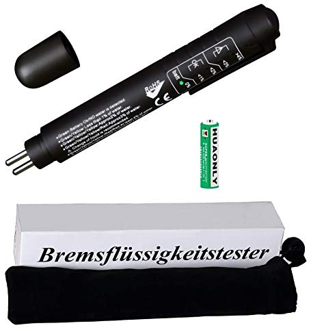 HHTEC Bremsflüssigkeitstester geeignet für Bremsflüssigkeiten DOT 3/4/5 mit 5 LED Anzeige, tragbarem Beflockungsbeutel und Deutscher Bedienungsanleitung