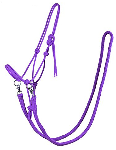 QHP Knotenhalfter mit Zügel für Bodenarbeit – Robustes 10 mm Seil – Verstellbare Passform – Farbe Lila