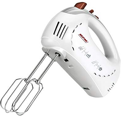 MMPM MMR-15 Batidora Amasadora de Mano Especial Repostería, 5 Velocidades + Turbo, Varillas y Gancho Amasar Acero Inoxidable, 300W