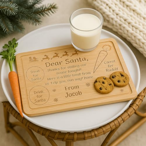 Personalised Wooden Bamboo Christmas Eve Treat Board Santa Plate Platter