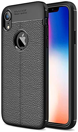 NALIA Housse Design Compatible avec Apple iPhone XR Coque, Aspect Cuir Mince Protection Silicone Anti-Choc Couverture, Slim Case Soft Cover Téléphone Portable Bumper Souple Skin Ultra-Fine - Noir