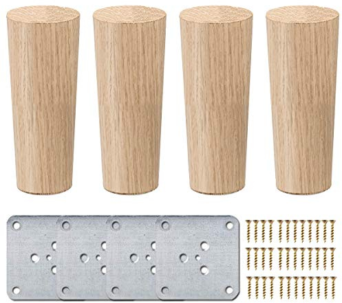 La Vane Massivholz Möbelfüße 12cm – konisch mit Montageplatten, 4 Stück | Naturfarbe mit matter Klarlack, 200+kg Belastbarkeit, inkl Pads & Hardware, Einfache DIY Montage für Sofa/Bett/Schrank/Tisch