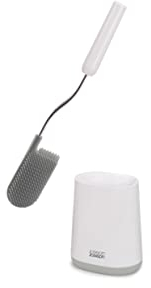 Joseph Joseph Flex Lite - Silicone Toilet Brush with slimline holder set, flexible anti-drip, anti-clog deep clean head, Grey/White, Small