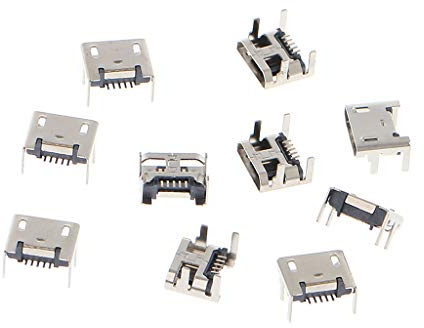 Lot de 10 connecteurs micro USB type B femelle 5 broches SMD 4 pieds 90 degrés