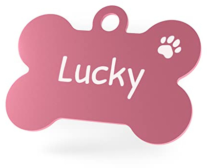 ENGRAVO Hundemarke mit Gravur in Pink 38mm | Knochen Halsbandanhänger personalisiert | Namensschild für Halsband | Anhänger Marke für Hunde, Welpen & Katzen | Dog Tag mit Wunschgravur