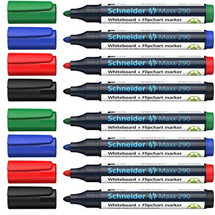 Schneider Maxx 290 Marker (für Whiteboards und Flipcharts, Rundspitze 2-3 mm Strichstärke, rückstandsfrei trocken abwischbar, hohe Qualität, kräftig und farbintensiv) (2x 4er Marker, Sortiert)