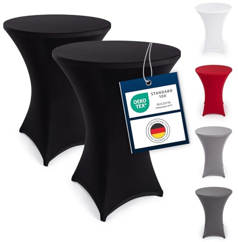 Blumtal 2er Set Stretch Stehtisch Hussen Bügelfrei - Oeko -TEX zertifizierte Tischhussen für Stehtische Ø 70 – 75 cm - Verstärkung im Fußbereich - waschmaschinengeeignet - Schwarz