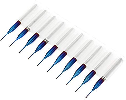 Fafeicy 10 Stück CNC PCB 1/8 Schaftfräser, mit 0,5 mm Schneidkantendurchmesser, Wolframkarbidblau beschichteter Kegel Fräser, zur Verarbeitung von Leiterplatten, Kunststoff, Kupfer (0,5 mm)