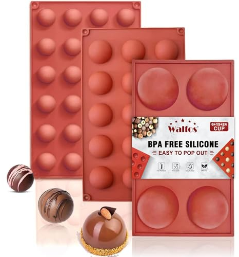 Semi Sphere Silicone Mold, Silicone Chocolate Molds,3 Packs Baking Molds for Making Chocolate, Cake, Jelly, Dome Mousse (6 Cups, 15 Cups and 24 Cups)