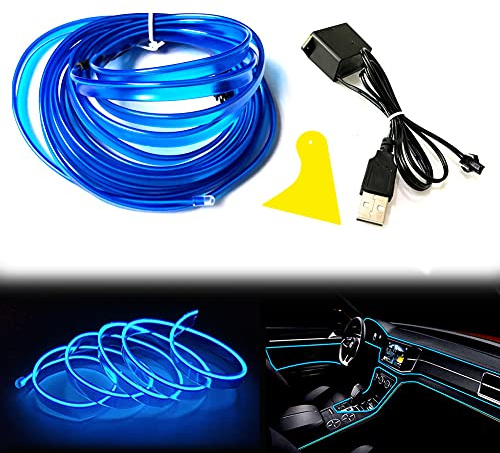 Balabaxer USB EL-Wire Blau, 10M/32.8FT Flexible Neonlichtröhre DC 5V Neonröhre Innenraumlichtleiste für Autoinnenraum, Lücke Dekorationsbeleuchtung.