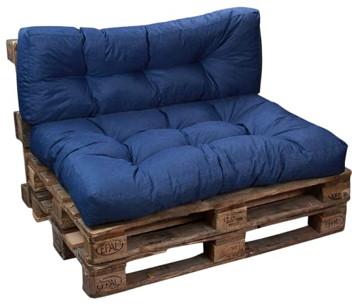bananair - Cojines para Palets - Tela Resistente, Anti-UV y Repelente al Agua - Muy Cómodo, Relleno de Espuma - Cojines Exterior para Jardín y Terraza (Asiento 120x80 cm y Respaldo 120x40 cm, Azul)