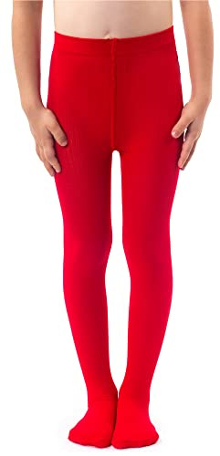 NOQ Medias de punto lisas para niñas, cálidas, opacas, para el colegio, baile de ballet, guardería, Rosso 116/122 cm