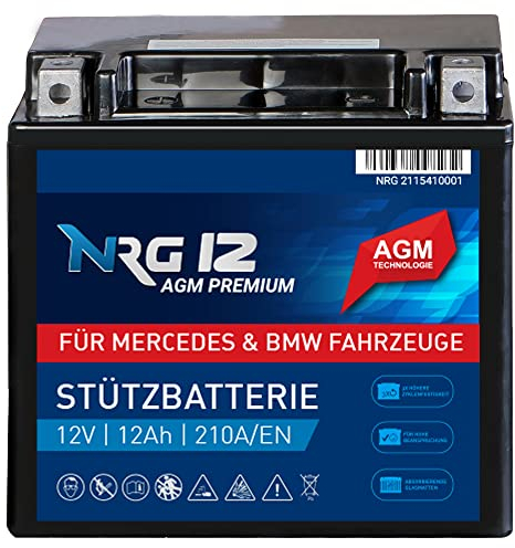 NRG PREMIUM Stützbatterie 12Ah 12V Backup Batterie A2115410001 und 61217586977 AGM Longlife Technologie Verschlossen Wartungsfrei
