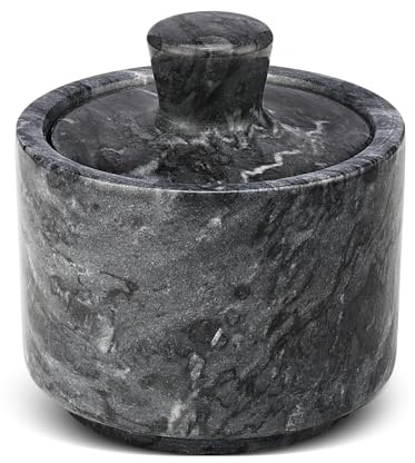 Flexzion Saltkällare i marmor med lock, multifunktionell marmorbehållare för salt, peppar, paprika och pulverörter, marmorlåda för smycken, klockor och tillbehör (svart)