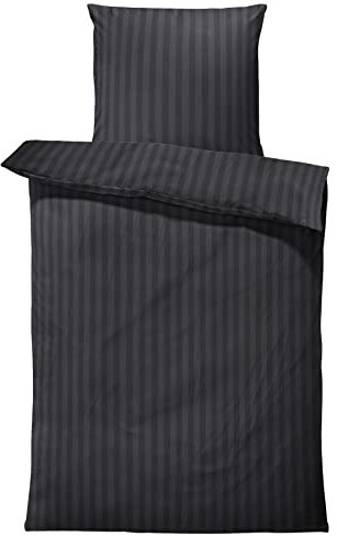 one-home Bettwäsche 155x220 cm Streifen gestreift schwarz Damast Microfaser Übergröße