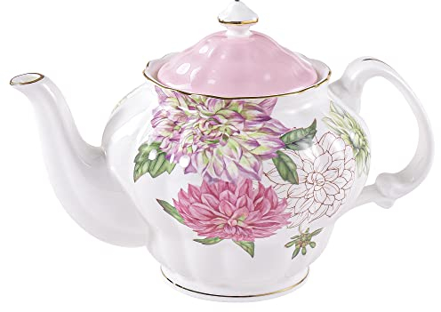 Pulchritudie Théière en porcelaine anglaise Motif floral dahlia avec bord doré 1 050 ml