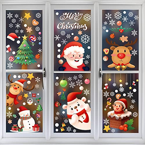 Rifrpha Weihnachten Fenstersticker Fensterbilder Weihnachten Selbstklebend Statischen Pvc-Aufkleber Weihnachtsfensteraufkleber Schneeflocken Fensterdeko Weihnachts-Vinyl-Fensteraufkleber
