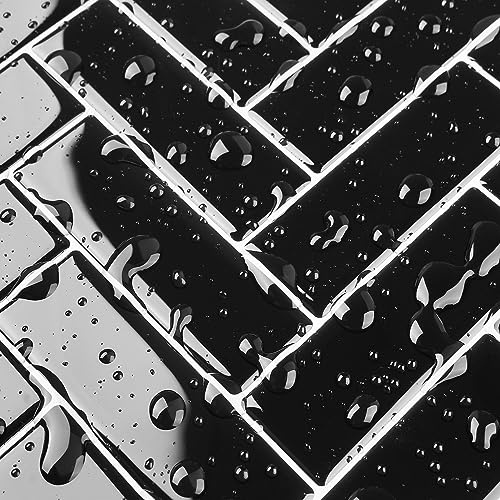 Livelynine Fliesenaufkleber Bad Schwarz 30.5x30.5CM Klebefliesen Küche Schwarz Selbstklebende Fliesen Küche Wand Schwarze Wasserfest Fliesenfolie Küchen Wandfliesen Selbstklebend Fischgräte, 4 Stück