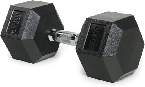 TREXO Hexagon-hantlar 15 kg hexagonhantlar med slitstarkt gummerat gjutjärn för styrketräning med ergonomiskt förkromat handtag vikter träning hemma hantel för män och kvinnor