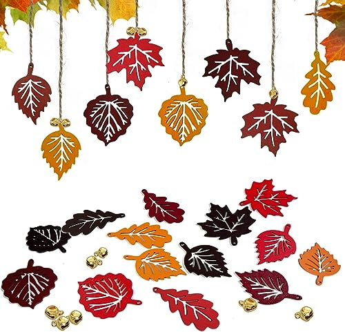 BARVERE Pendentif Feuille de Bois Automne - Décoration Intérieure Automnale - 16 Pièces en Forme de Feuille d'Érable