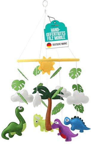 wortek Mobile babymobil babymobil babyskötbord – med dinos av filt – babymobil för säng baby vindspel att hänga upp – babymobil sängklocka babyrum dekoration pojke och flicka