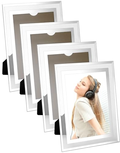 QWORK® 4 Pack Glass Photo Frame - 5x7 Inch - Tabletop Wall Mount Display Glass Frame for Wedding Home Offices Business