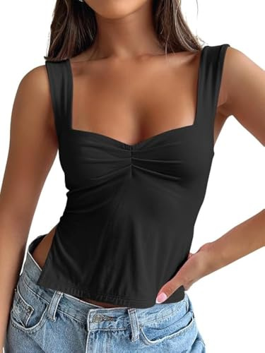 Trendy Queen Womens Going Out Crop Tops Backless Tank Tops Summer Y2k Teen Girls Basics Cute Clothes Black M