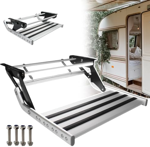 json2xml Elektrische Klappstufe aus Aluminiumlegierung mit LED-Licht – Aluminium-Wohnmobilstufe, Wohnmobil-Einstiegsstufe mit Schalter – automatisches Teleskop- und rutschfestes Design,Singlelayer