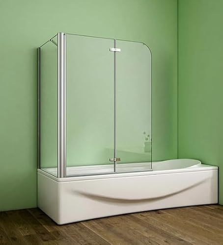 Aica Sanitär Badewannenaufsatz Eck Duschwand Badewanne 2-tlg.Faltwand mit Seitewand 6mm Nano Glas H140cm,110x75cm