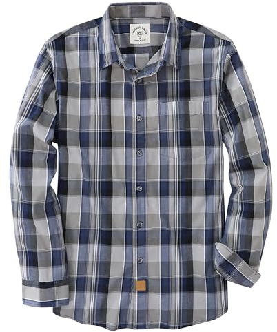 Dubinik® Flanellskjorta herr rutig skjorta herr bomull casual knapp ner vinter lätt flanellskjorta med fickor, Beige blå 052, XXL