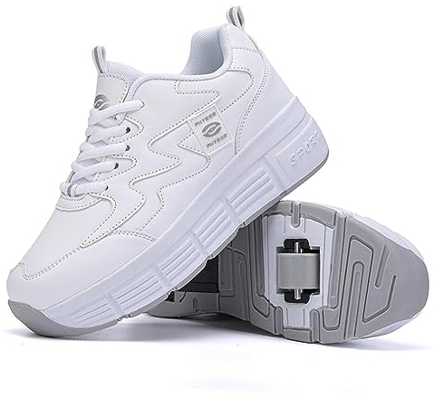 XRDSHY Schuhe Mit Rollen für Junge Mädchen - Kinder Skateboard Sportschuhe, Sneakers Mit Rollen - Weiß, 34EU