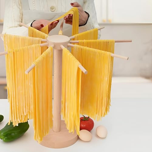 Toaboa Secador de pasta de madera, 46 cm x 40 cm, para hasta 4,5 kg, con 9 brazos extraíbles, reutilizable, para pasta y fideos (A)