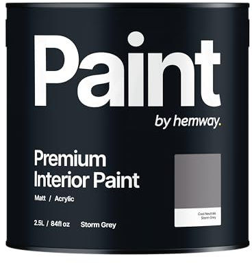 Hemway - Premium Interior Paint - Storm Grey 2.5 L | Indoor Matt Finish, Acrylic & Water-Based Emulsion | Quick Dry & High Coverage for the Kitchen, Bathroom & Bedroom