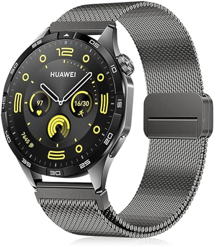 Hinnwer 22mm Armband für Huawei Watch GT 7/GT 7 Pro/GT 6/GT 6 Pro/5 (46mm) | 22mm, Magnetverschluss Edelstahlarmband Mesh Metall Armband für Huawei Watch GT 5/GT 5 Pro/GT 4/Ultimate 2 - Titan Grau