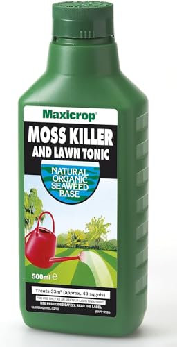 Moss Killer & Lawn Tonic Liquid, Contains A Natural Organic Seaweed Base, Killing Moss & Offering Rapid Greening (500ml)