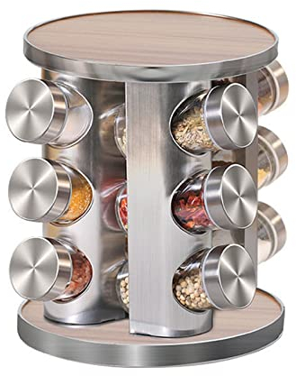 Spice rack Spice Rack Organizer,Rotating Spice Rack With 12 Seasoning Jars, Revolving Tower Organizer Stainless Steel For Kitchen Storage, For Countertop, Cupboard, Kitchen, Pantry Spice Racks ( Size