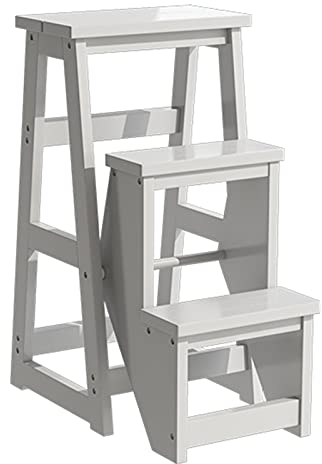 Moderner multifunktionaler Tritthocker, Bibliotheksleiter, Stuhl, Bibliotheksmöbel, klappbarer Holzhocker, Stuhl, Trittleiter (schwarz) (weiß)